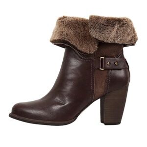 UGG Jayne Shearling Boots Brown Leather Fur Convertible Cuff Sheepskin Lining